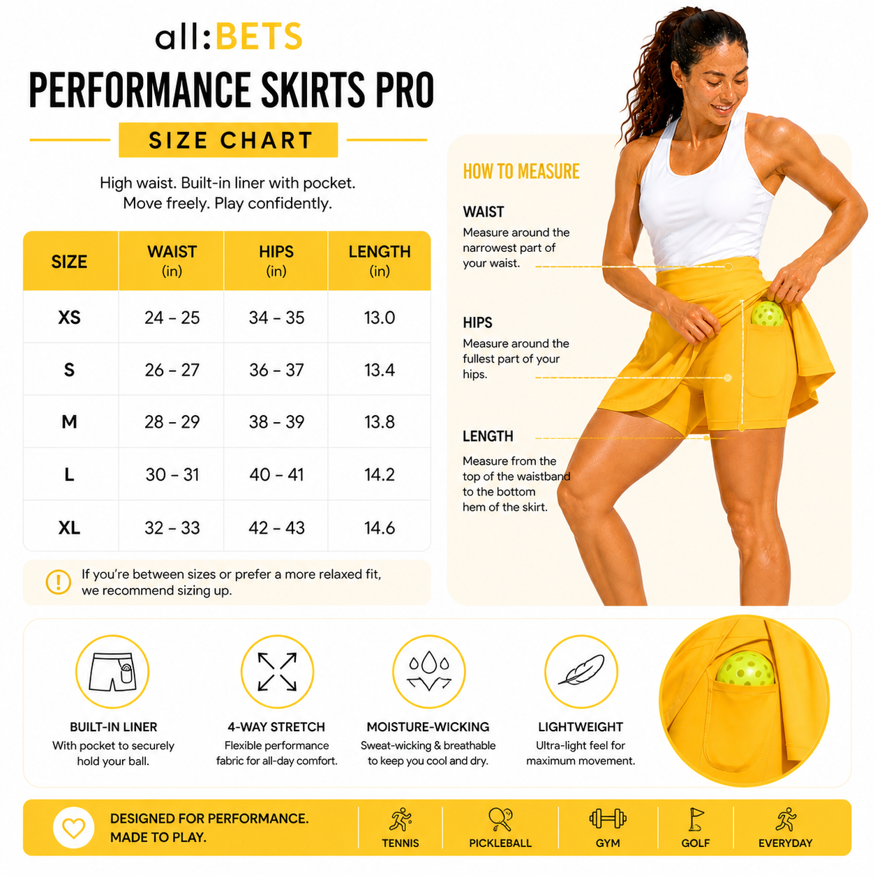 Performance Skirts Pro Golden Yellow (With Lining)