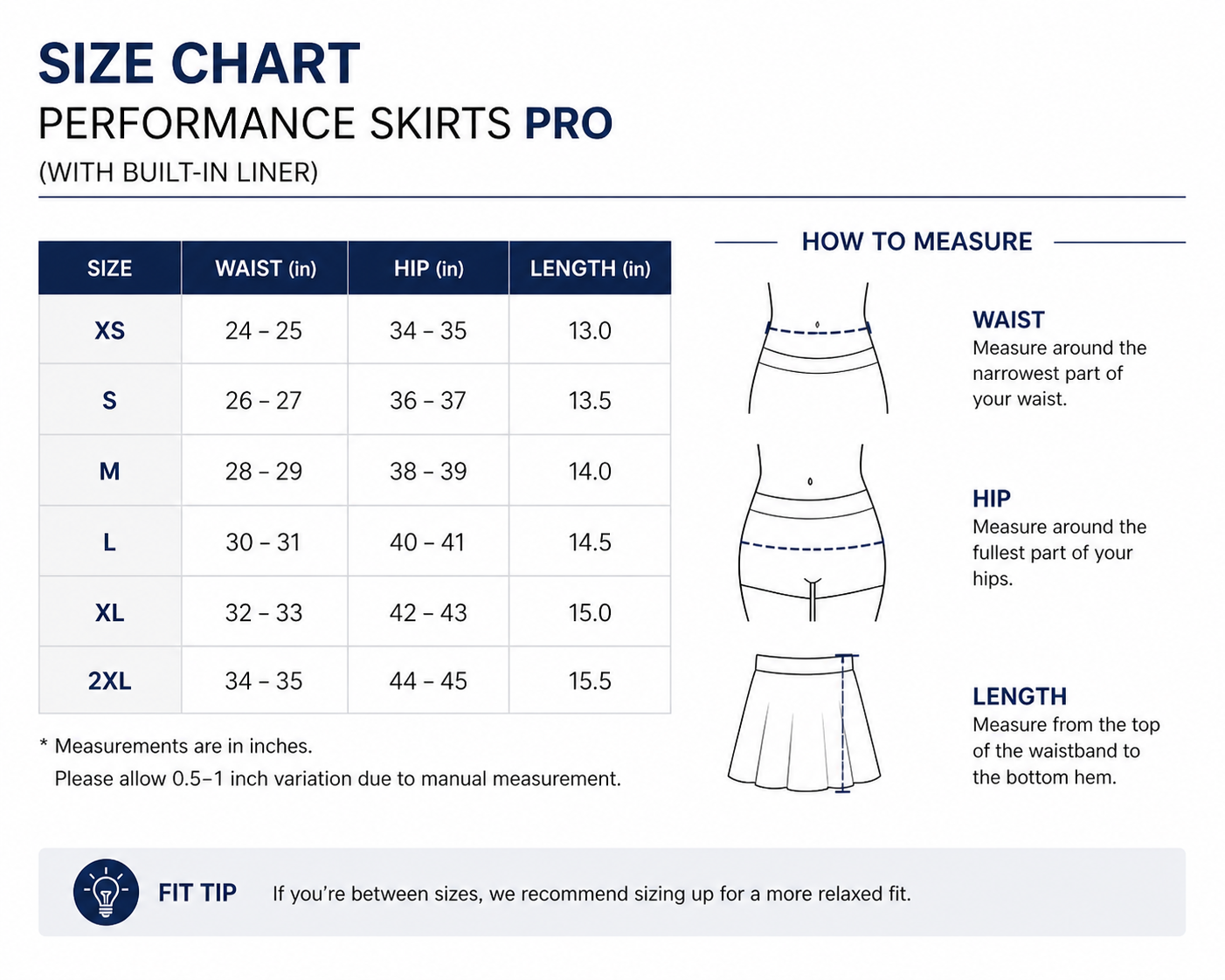 Performance Skirts Pro Navy Blue (With Lining)
